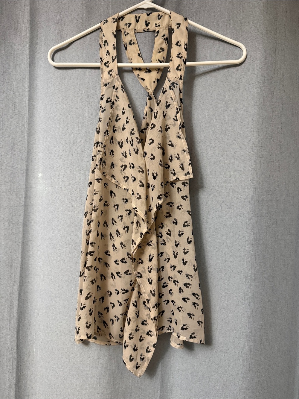 Forever 21 Beige Halter Tank with Black Floral Print